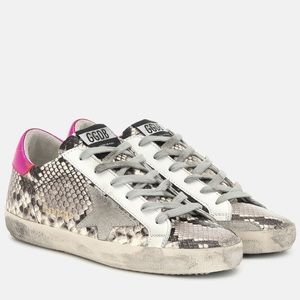 GOLDEN GOOSE • Super-Star snake-effect leather sneakers • Size 35 EU